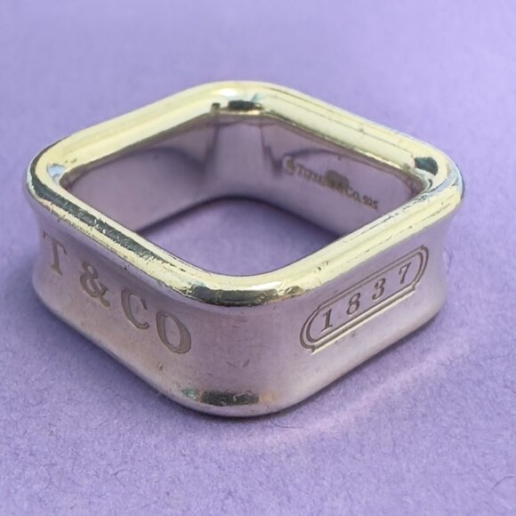 Vintage Tiffany & Co. 1837 - 925 Silver Square 8mm Band Ring 4.5 US - Picture 4 of 8